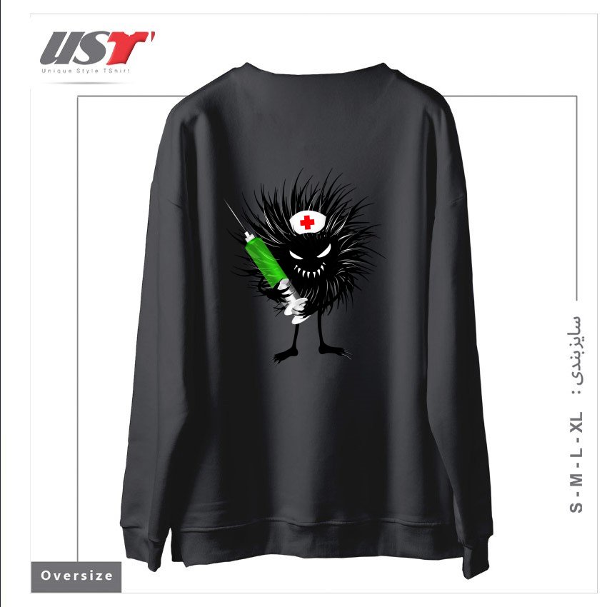 طرح FUNNY EVIL BUG NURSE WITH SYRINGE سوییشرت اورسایزرنگ دودی