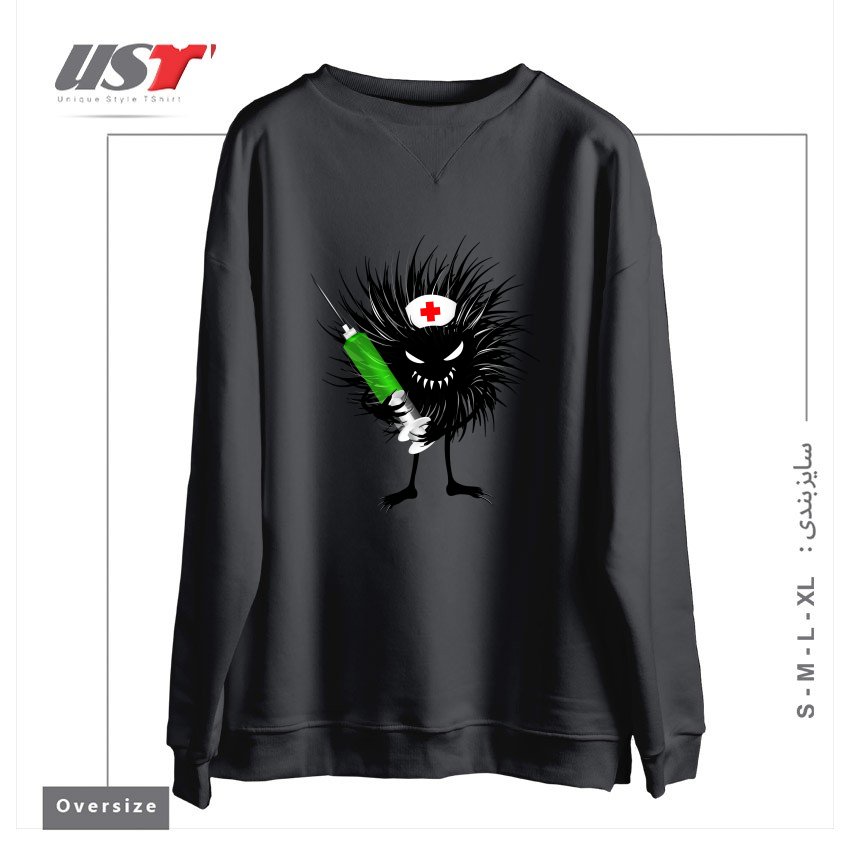 طرح FUNNY EVIL BUG NURSE WITH SYRINGE سوییشرت اورسایزرنگ دودی