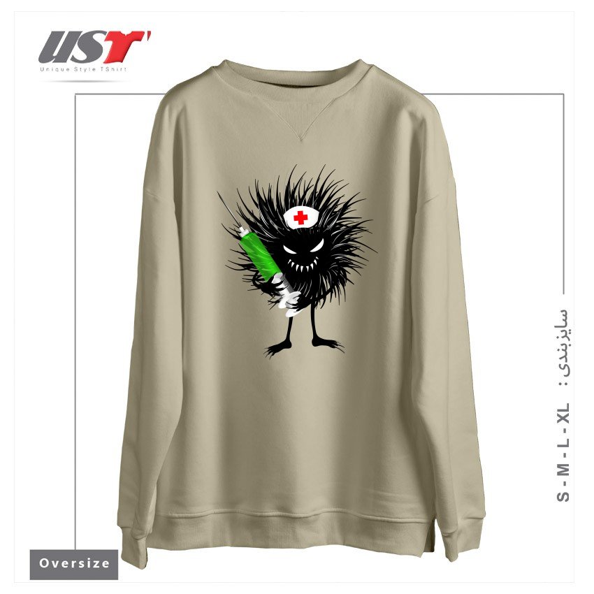 طرح FUNNY EVIL BUG NURSE WITH SYRINGE سوییشرت اورسایزرنگ نخودی