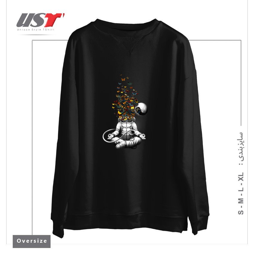 طرح RELEASE - MEDITATION BUTTERFLY COLLAGE سوییشرت اورسایزرنگ مشکی