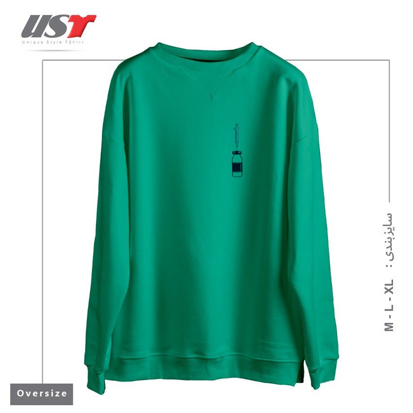 طرح VINTAGE VACCINES - SMALL ON WHITE سوییشرت اورسایزرنگ سبز سدری