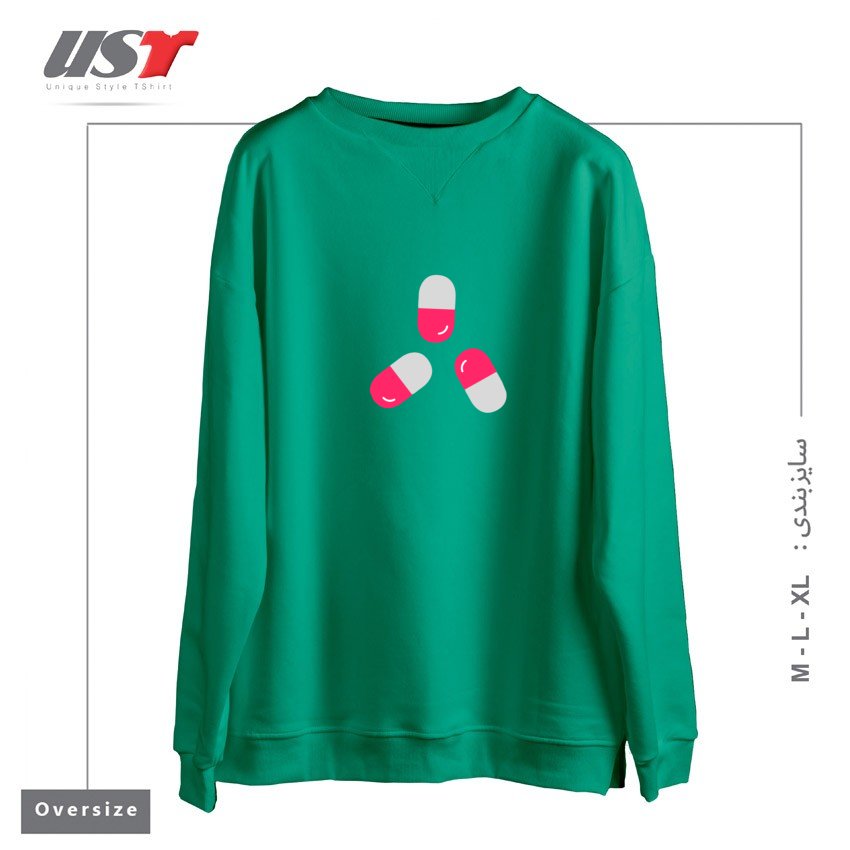 طرح MEDICINE PILLS سوییشرت اورسایزرنگ سبز سدری
