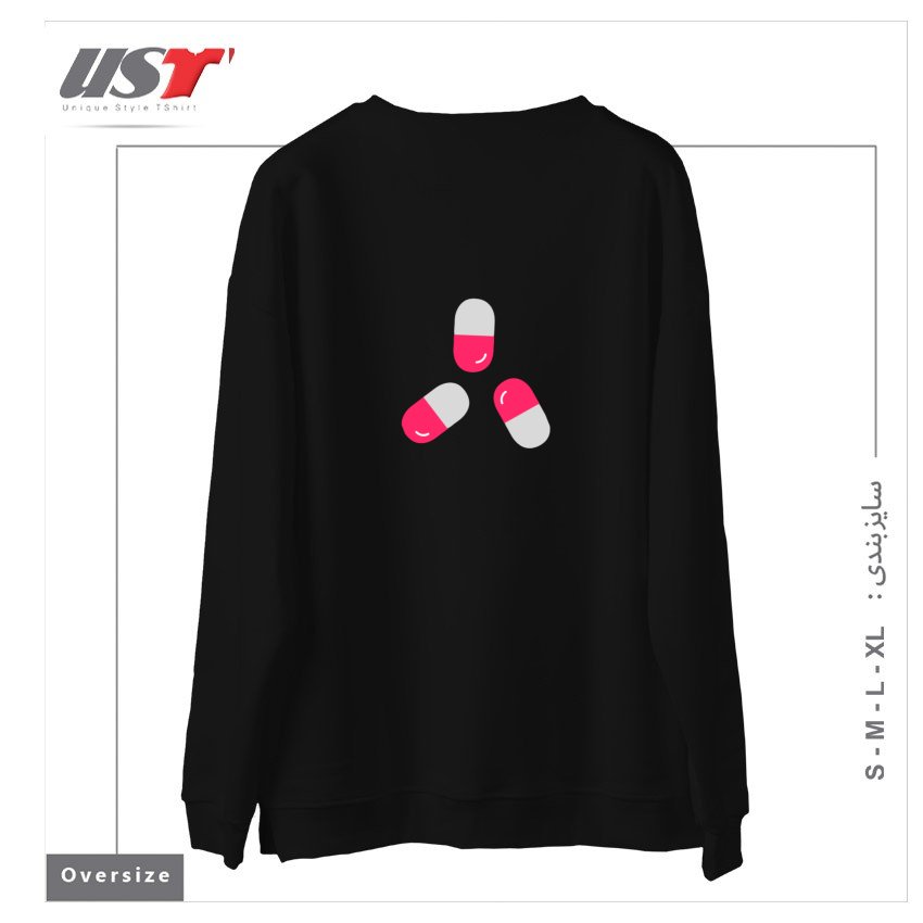 طرح MEDICINE PILLS سوییشرت اورسایزرنگ مشکی