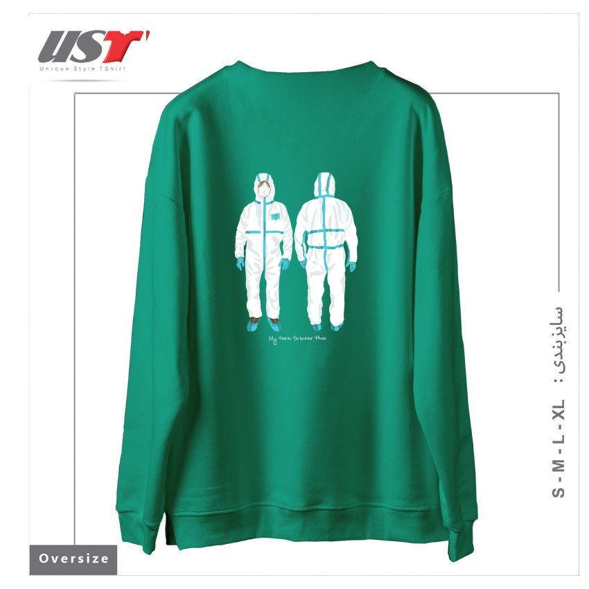 طرح MY TURN TO WEAR THIS سوییشرت اورسایزرنگ سبز سدری