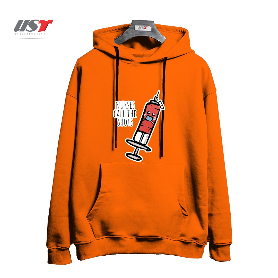 طرح NURSES CALL THE SHOTS هودی اورسایزرنگ نارنجی