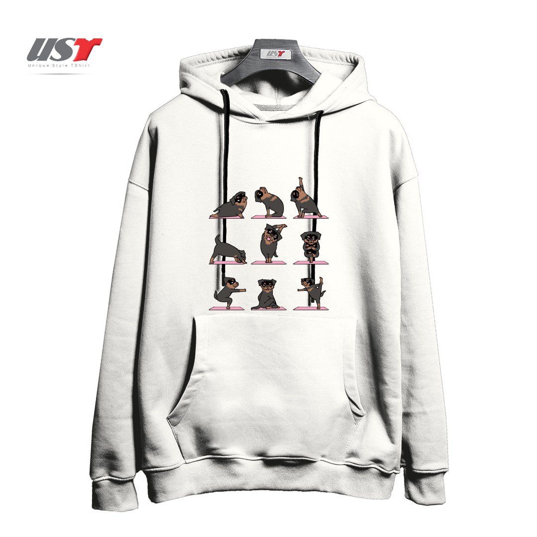 طرح ROTTWEILER YOGA هودی اورسایزرنگ سفید