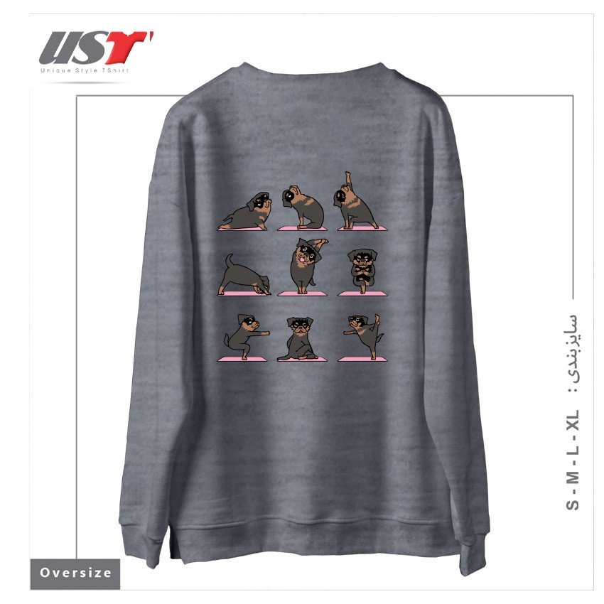 طرح ROTTWEILER YOGA سوییشرت اورسایزرنگ طوسی ملانژ