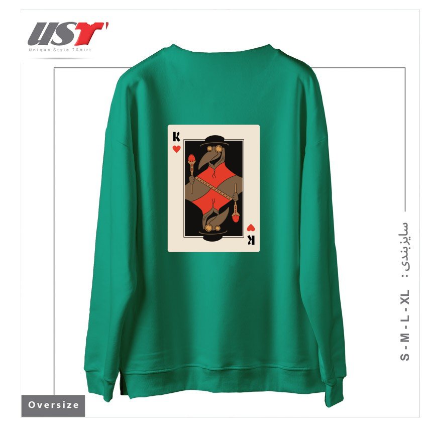طرح POKER PLAGUE CARD سوییشرت اورسایزرنگ سبز سدری