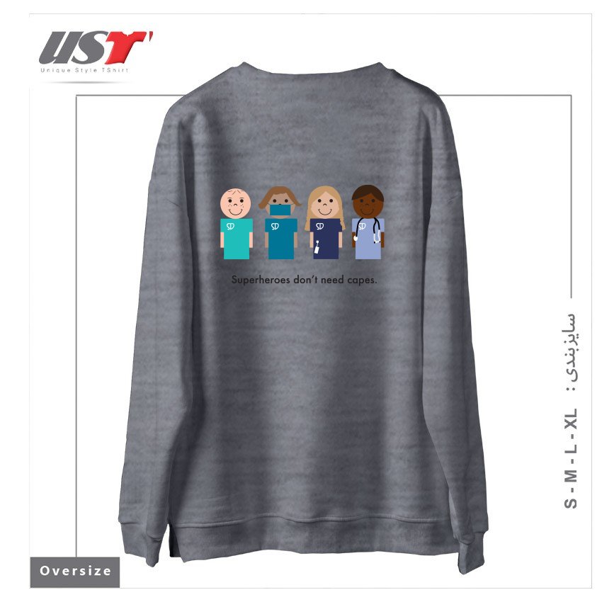 طرح SUPERDOCS سوییشرت اورسایزرنگ طوسی ملانژ