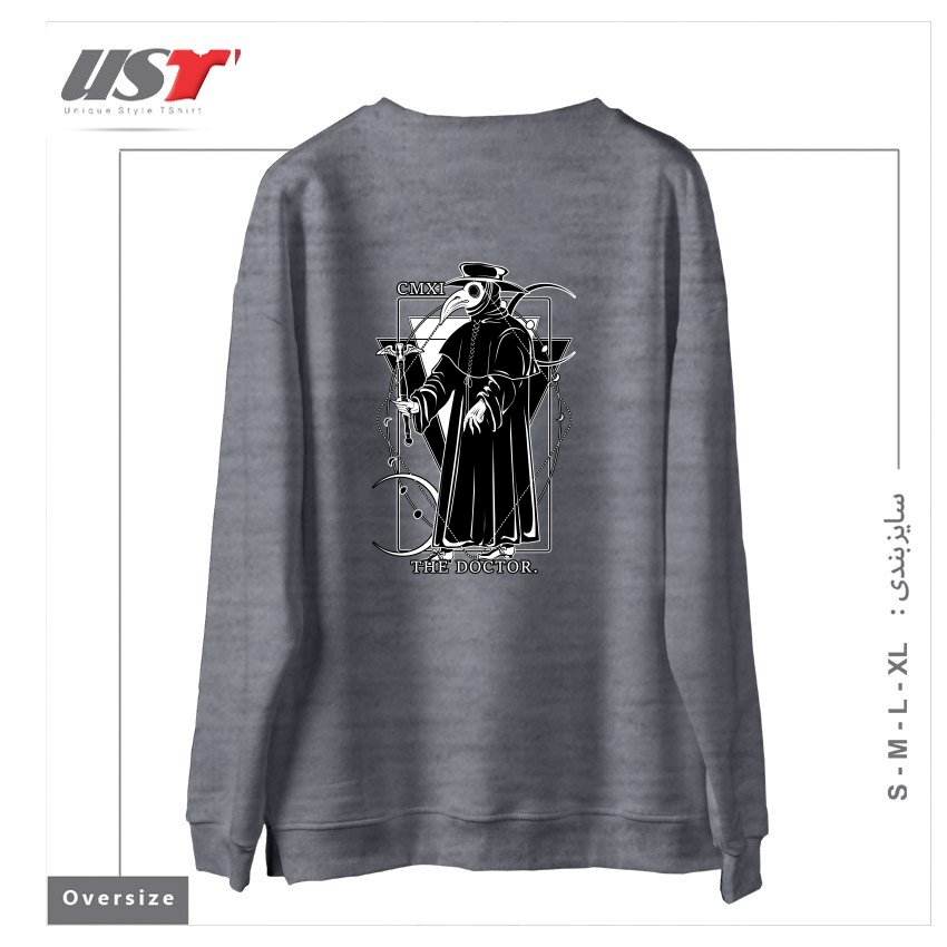 طرح THE DOCTOR54454 سوییشرت اورسایزرنگ طوسی ملانژ