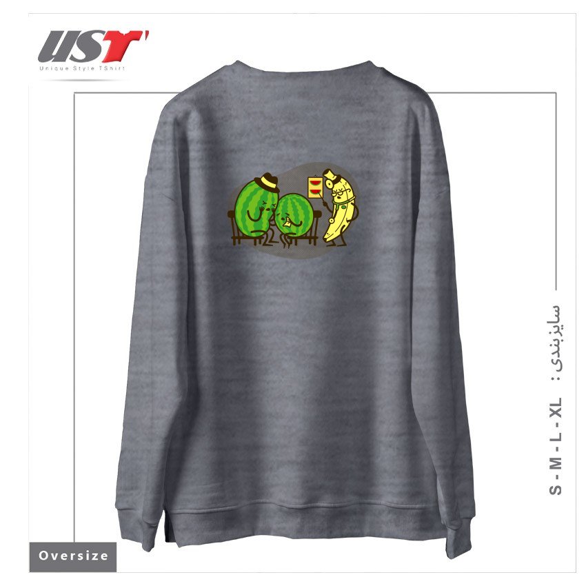 طرح THE DOWNSIDE OF GENETIC ENGINEERING سوییشرت اورسایزرنگ طوسی ملانژ