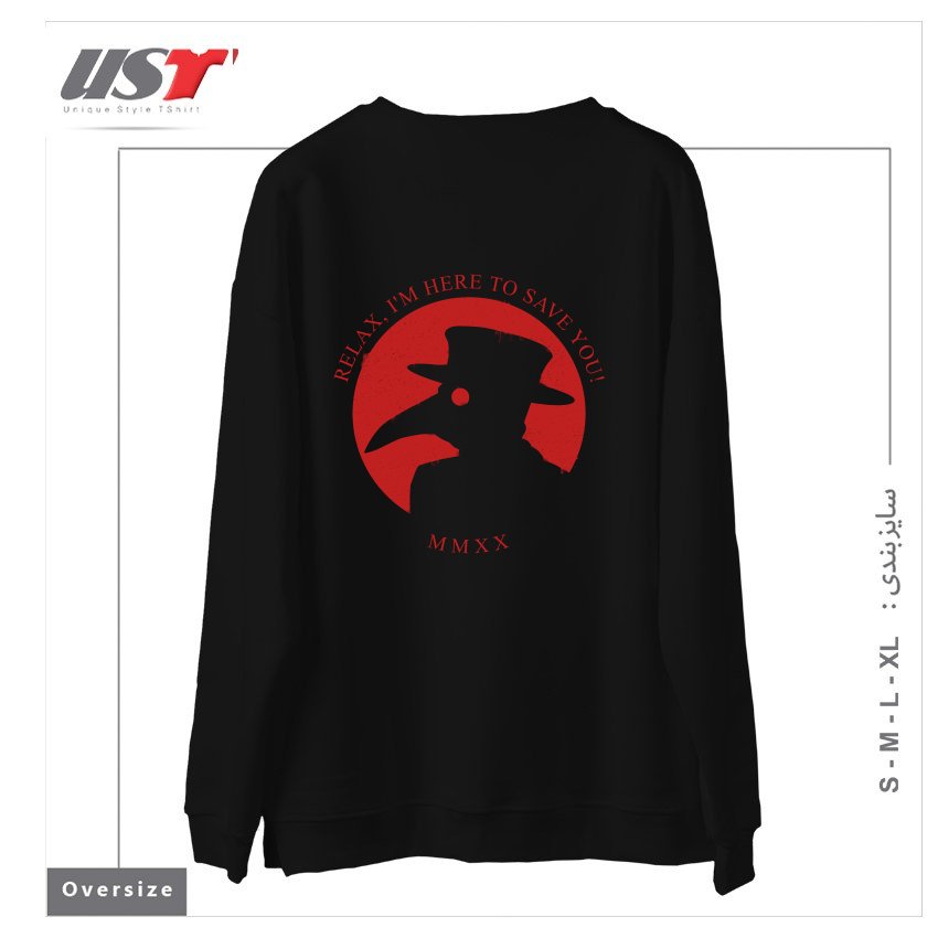 طرح THE PLAGUE DOCTOR -  CORONAVIRUS EDITION سوییشرت اورسایزرنگ مشکی