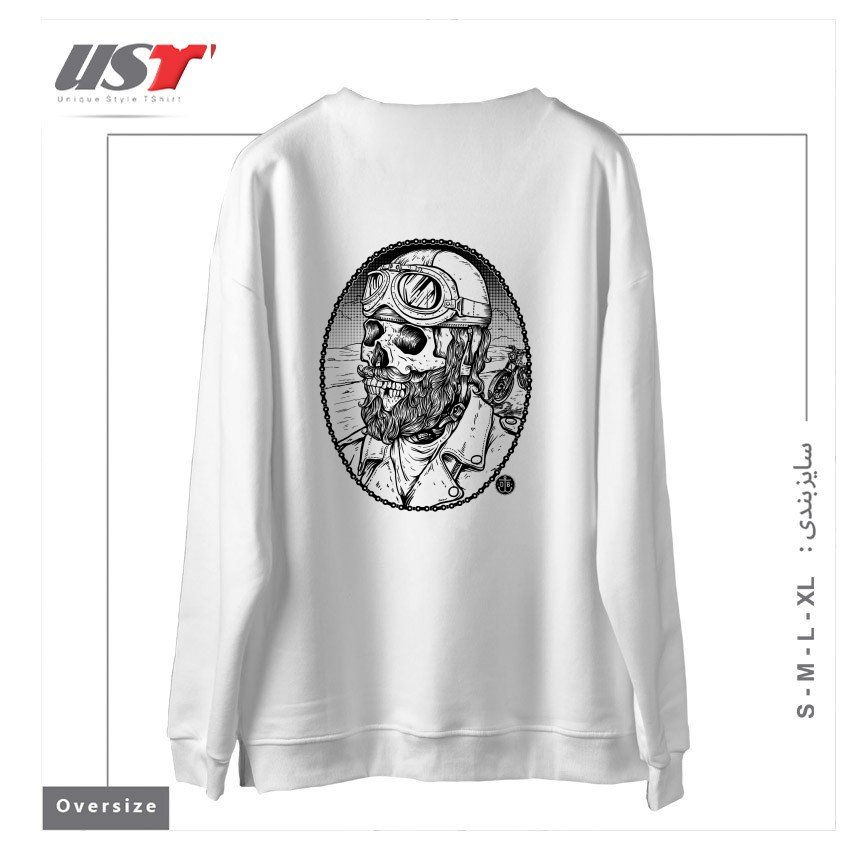 طرح - BIKER -54 سوییشرت اورسایزرنگ سفید