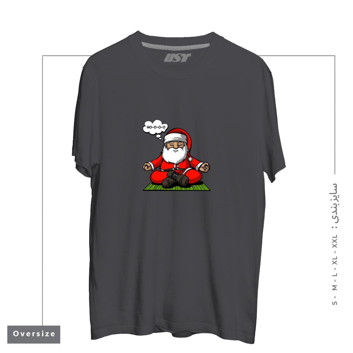 طرح SANTA MEDITATION تیشرت اورسایزرنگ دودی