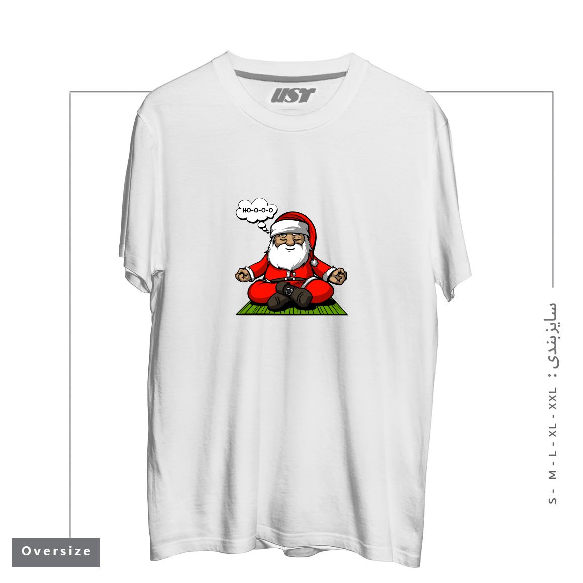 طرح SANTA MEDITATION تیشرت اورسایزرنگ سفید