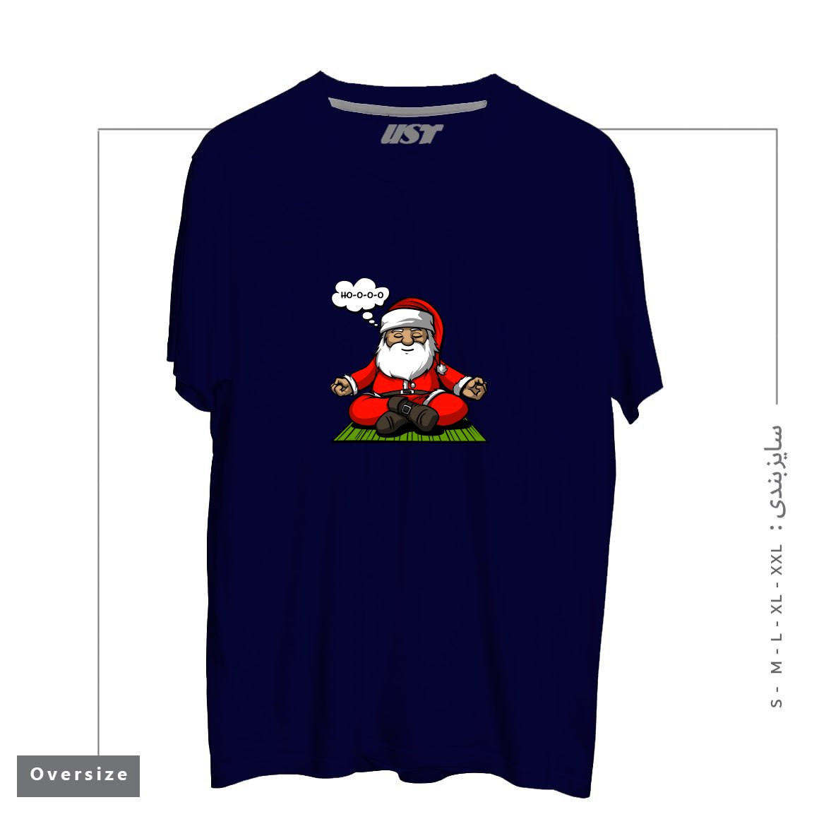طرح SANTA MEDITATION تیشرت اورسایزرنگ سرمه ای