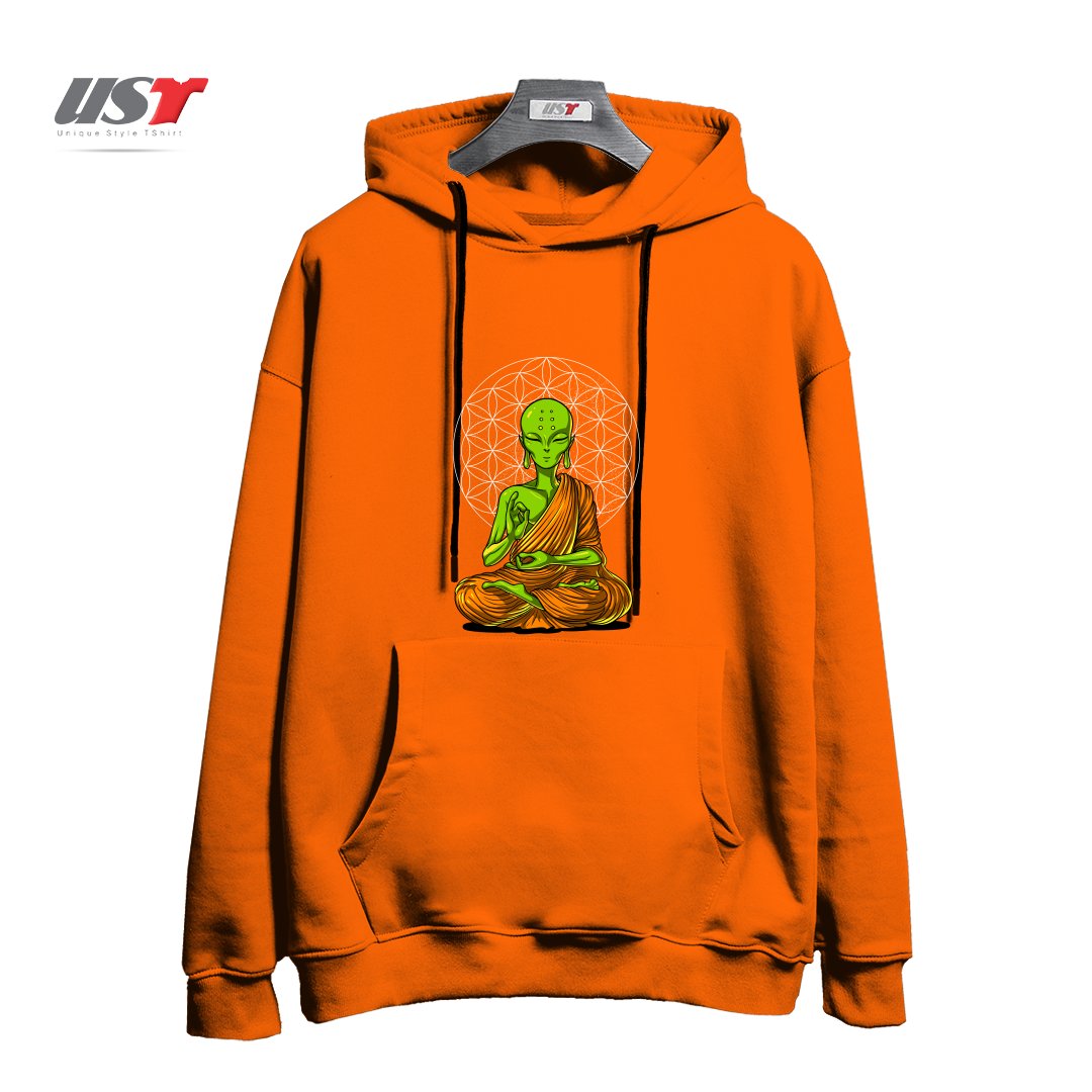 طرح SPACE ALIEN BUDDHA هودی اورسایزرنگ نارنجی