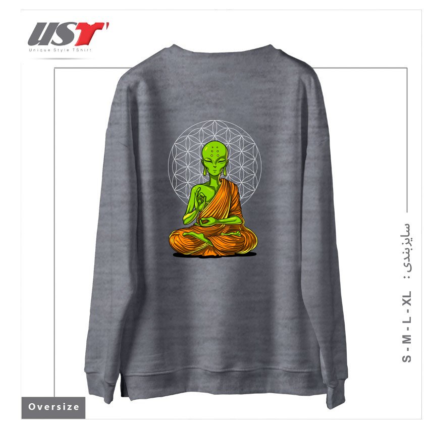 طرح SPACE ALIEN BUDDHA سوییشرت اورسایزرنگ طوسی ملانژ