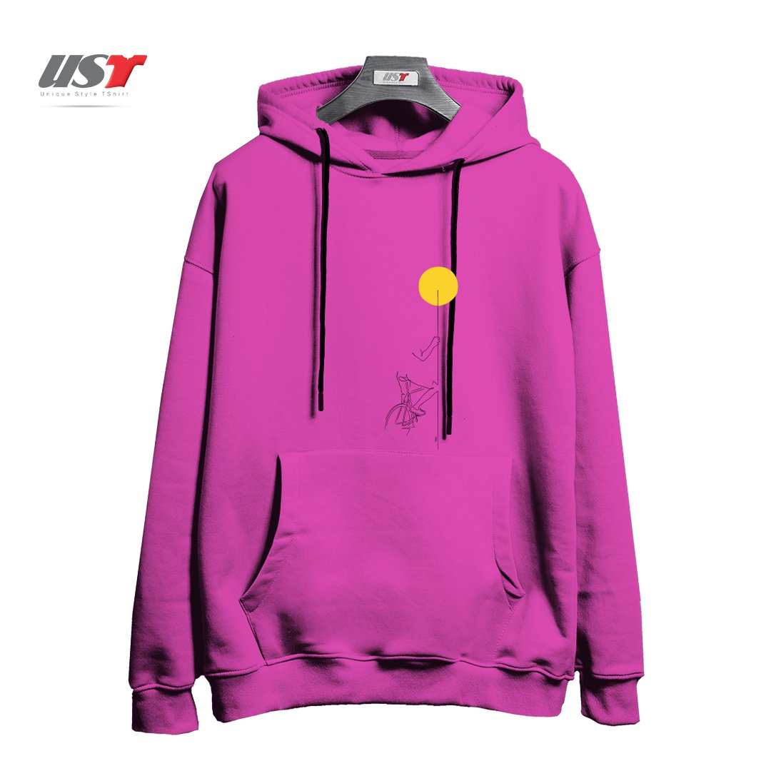 طرح YELLOW BIKE هودی اورسایزرنگ صورتی