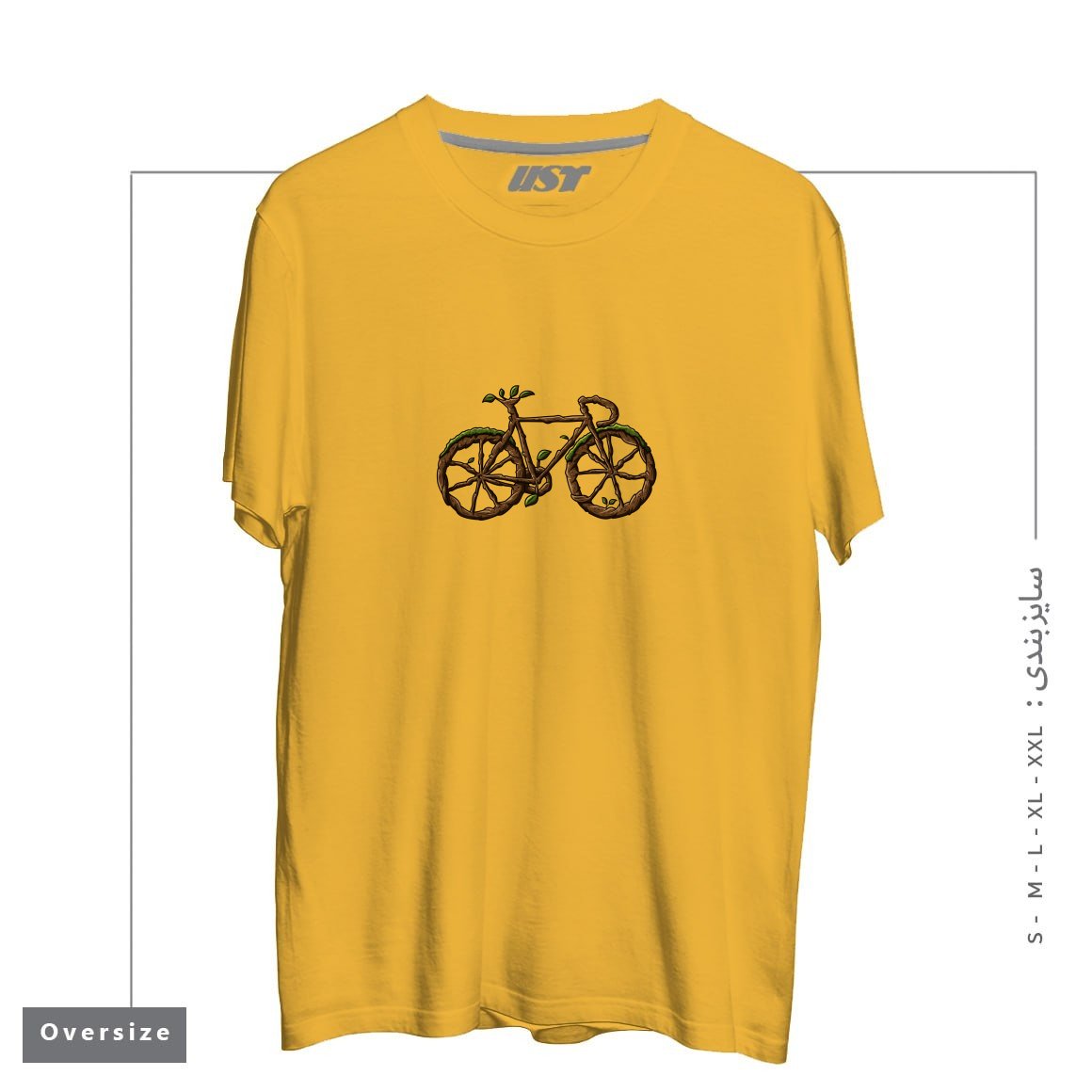طرح TREE BIKE تیشرت اورسایزرنگ خردلی