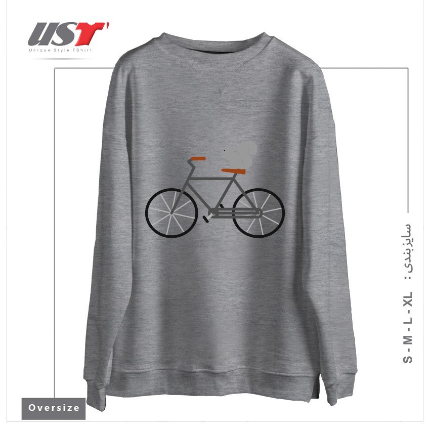 طرح SQUIRREL RIDING BIKE سوییشرت اورسایزرنگ طوسی ملانژ