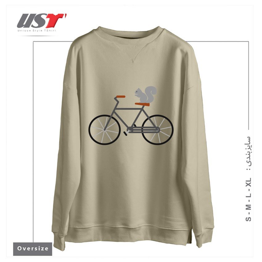 طرح SQUIRREL RIDING BIKE سوییشرت اورسایزرنگ نخودی