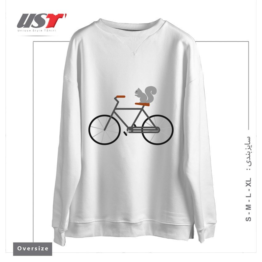 طرح SQUIRREL RIDING BIKE سوییشرت اورسایزرنگ سفید