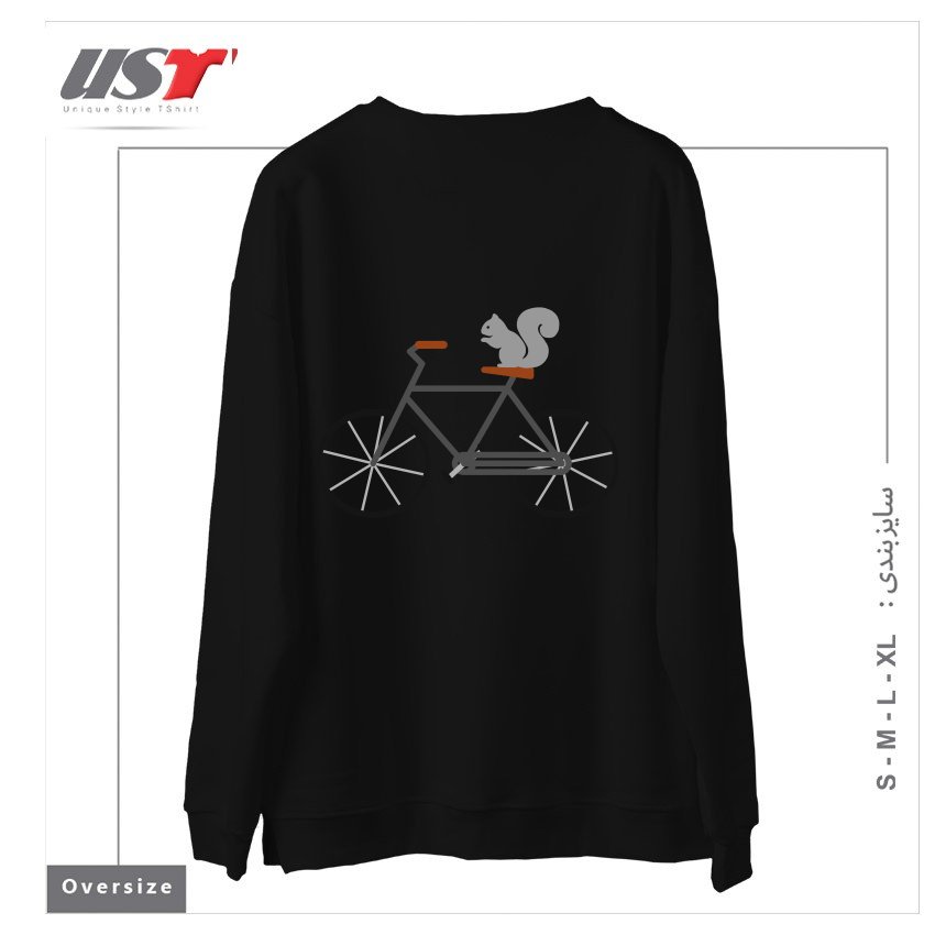 طرح SQUIRREL RIDING BIKE سوییشرت اورسایزرنگ مشکی
