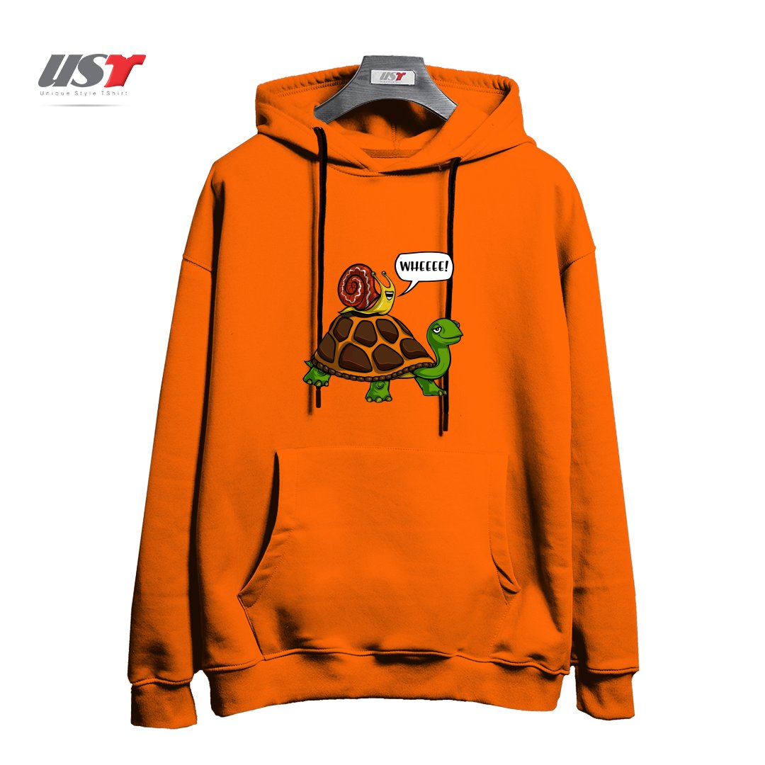طرح SNAIL RIDING TURTLE هودی اورسایزرنگ نارنجی
