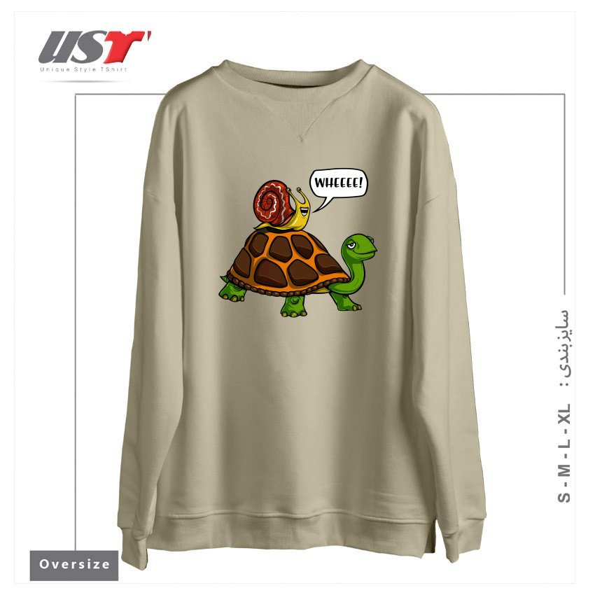 طرح SNAIL RIDING TURTLE سوییشرت اورسایزرنگ نخودی