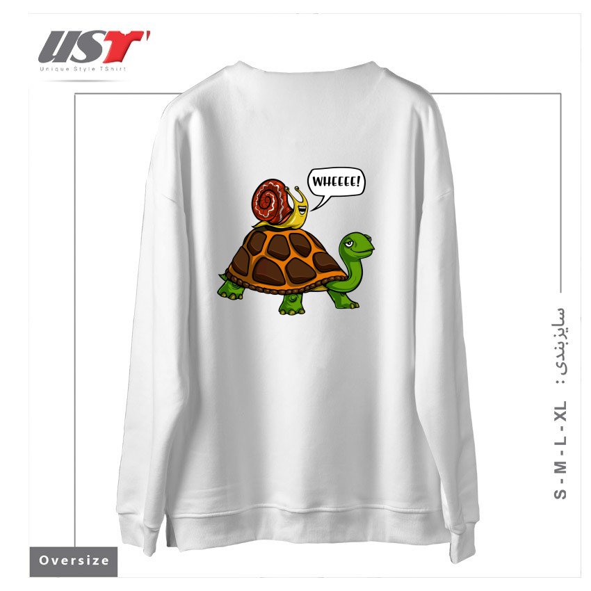طرح SNAIL RIDING TURTLE سوییشرت اورسایزرنگ سفید