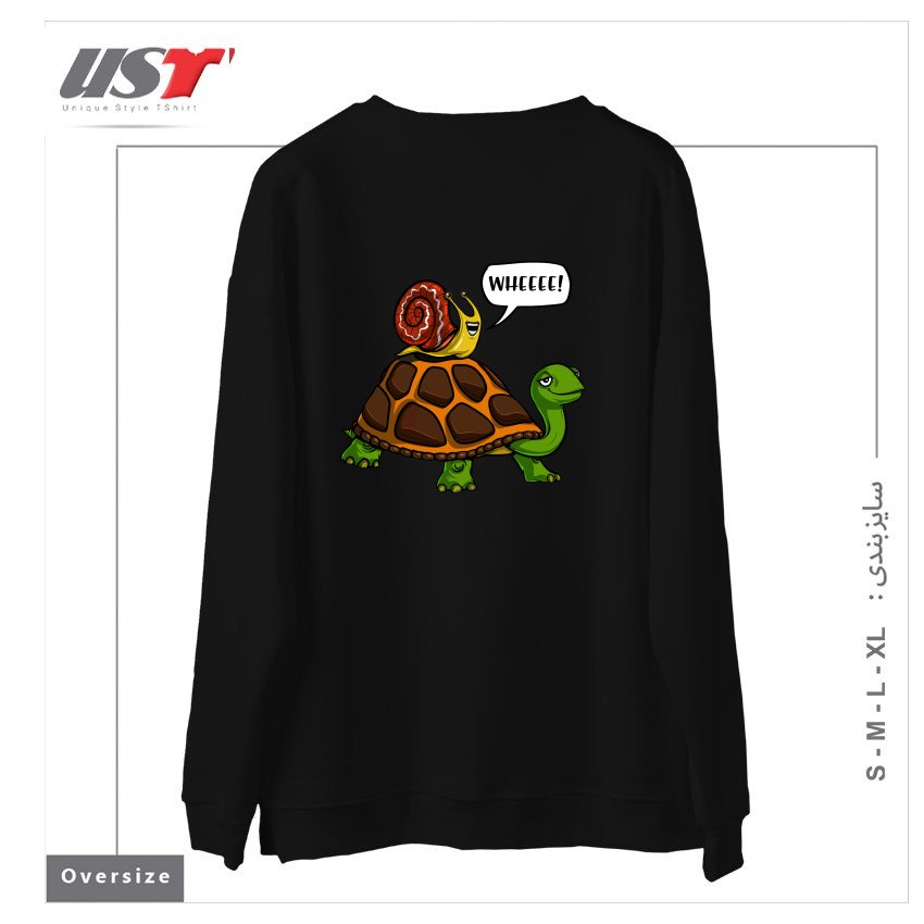 طرح SNAIL RIDING TURTLE سوییشرت اورسایزرنگ مشکی