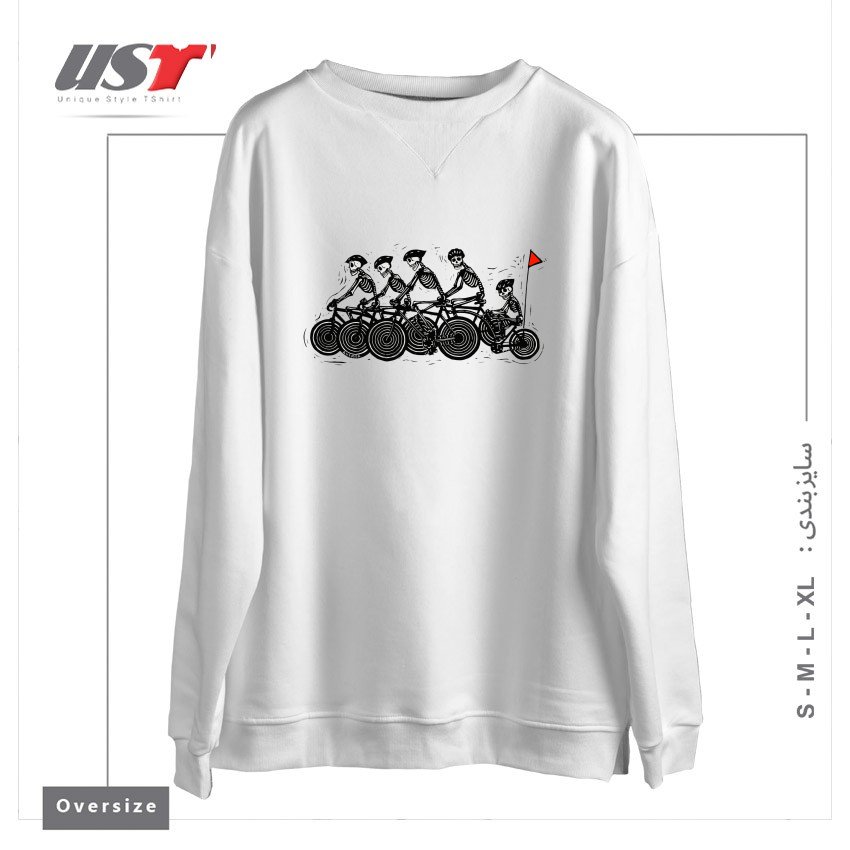 طرح SKELETON BIKE TEAM سوییشرت اورسایزرنگ سفید