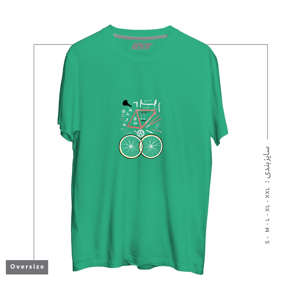 طرح ROAD BIKE PARTS تیشرت اورسایزرنگ سبز
