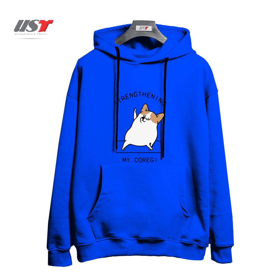 طرح STRENGTHENING MY COREGI هودی اورسایزرنگ آبی شالی