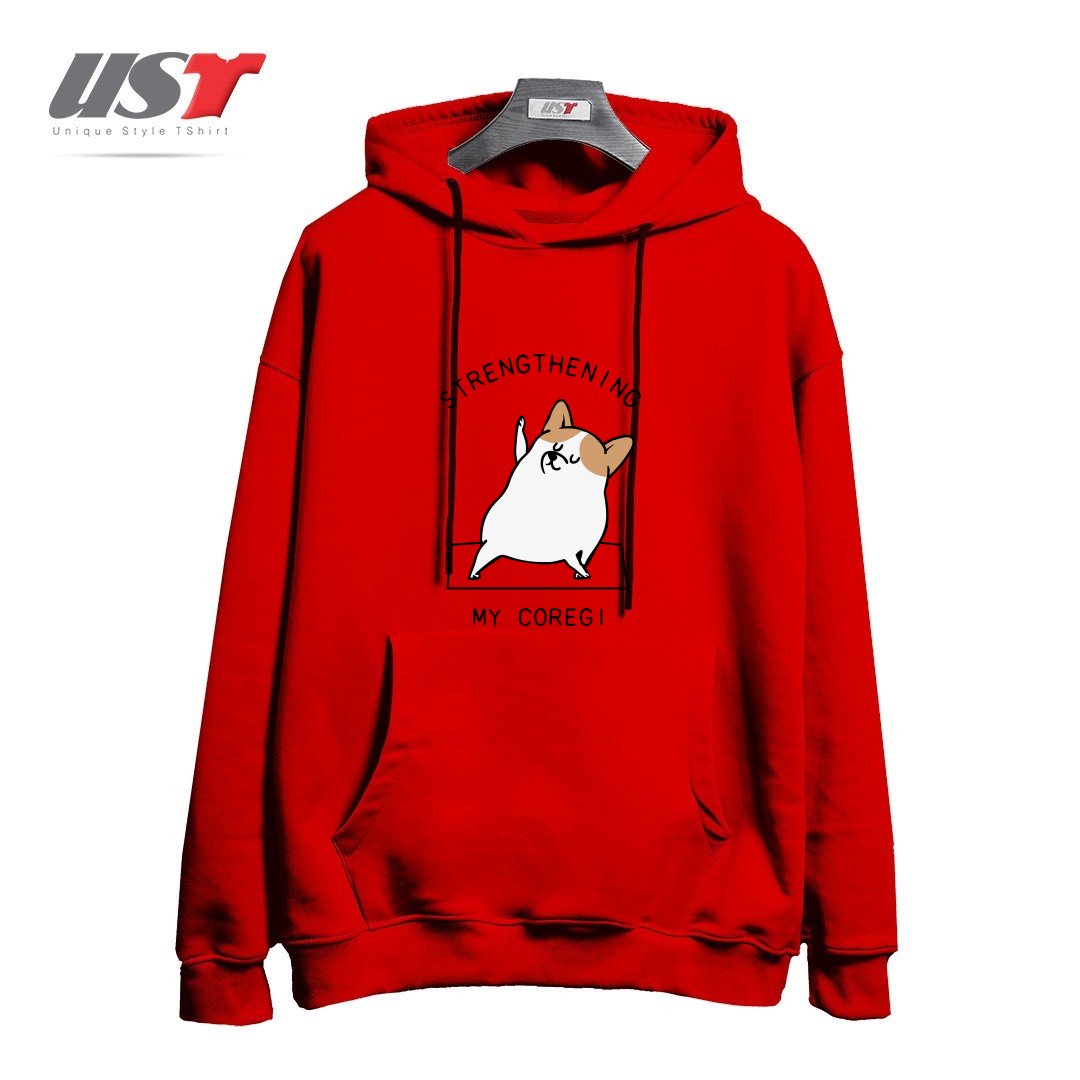 طرح STRENGTHENING MY COREGI هودی اورسایزرنگ قرمز