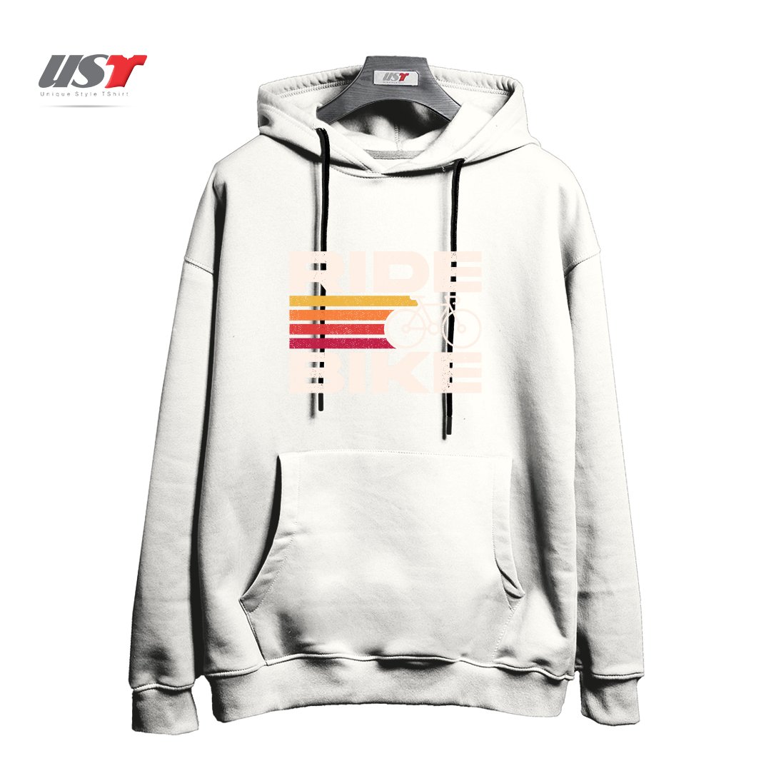 طرح RIDE BIKE هودی اورسایزرنگ سفید