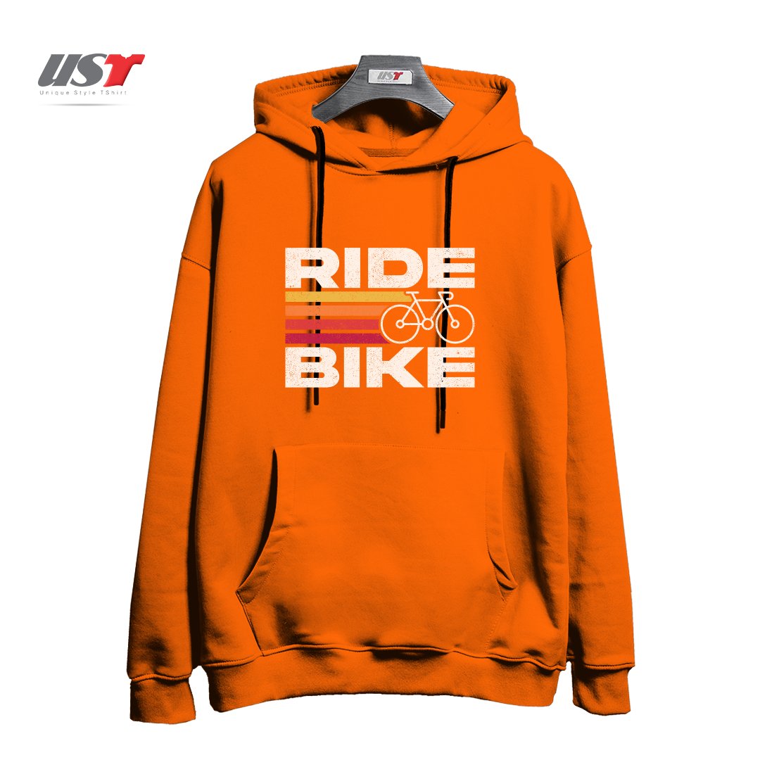 طرح RIDE BIKE هودی اورسایزرنگ نارنجی