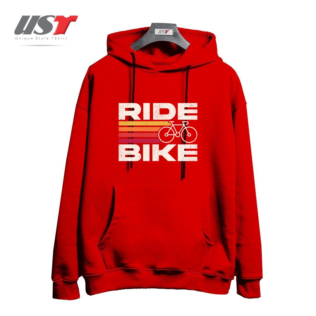 طرح RIDE BIKE هودی اورسایزرنگ قرمز