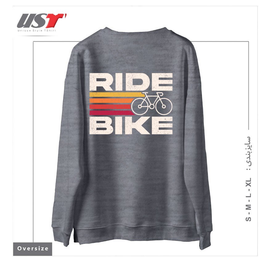 طرح RIDE BIKE سوییشرت اورسایزرنگ طوسی ملانژ