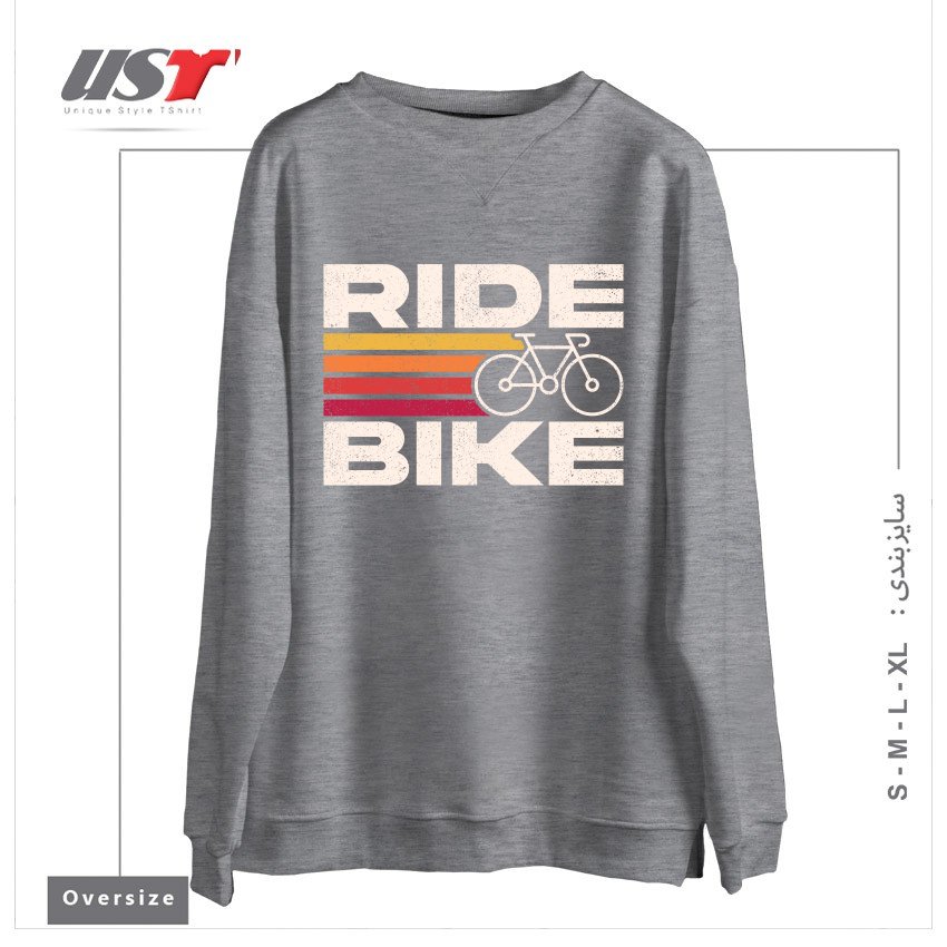طرح RIDE BIKE سوییشرت اورسایزرنگ طوسی ملانژ
