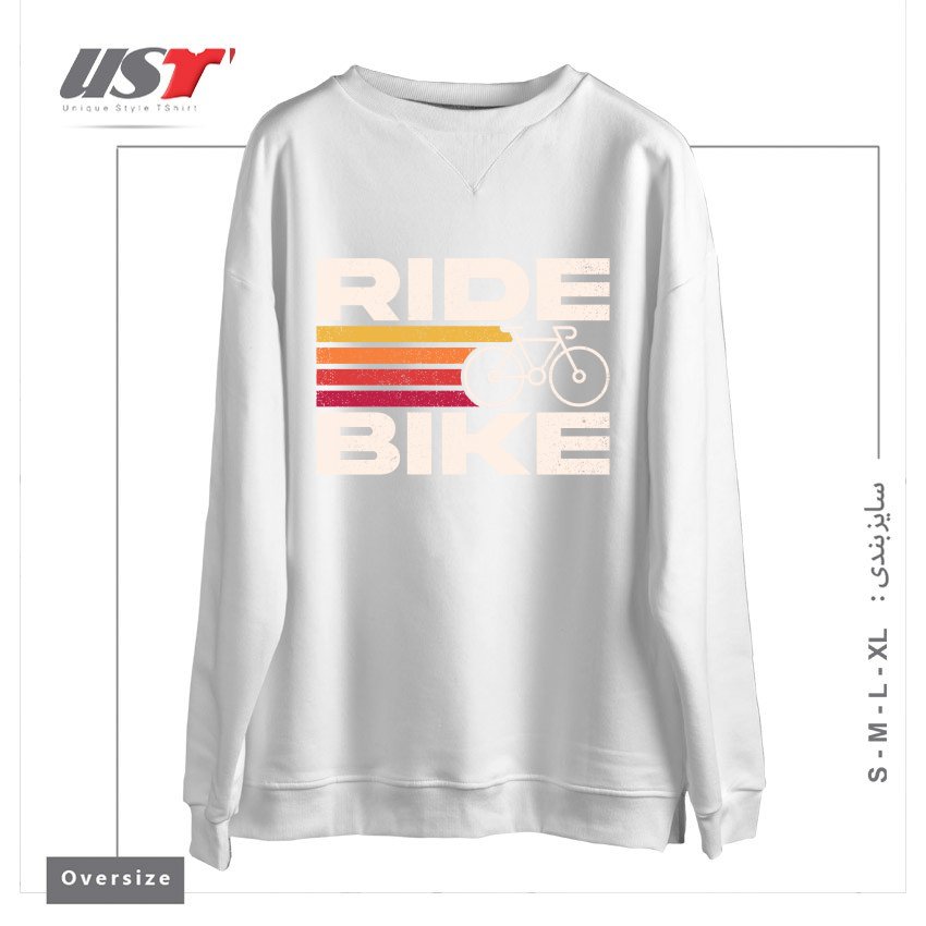 طرح RIDE BIKE سوییشرت اورسایزرنگ سفید