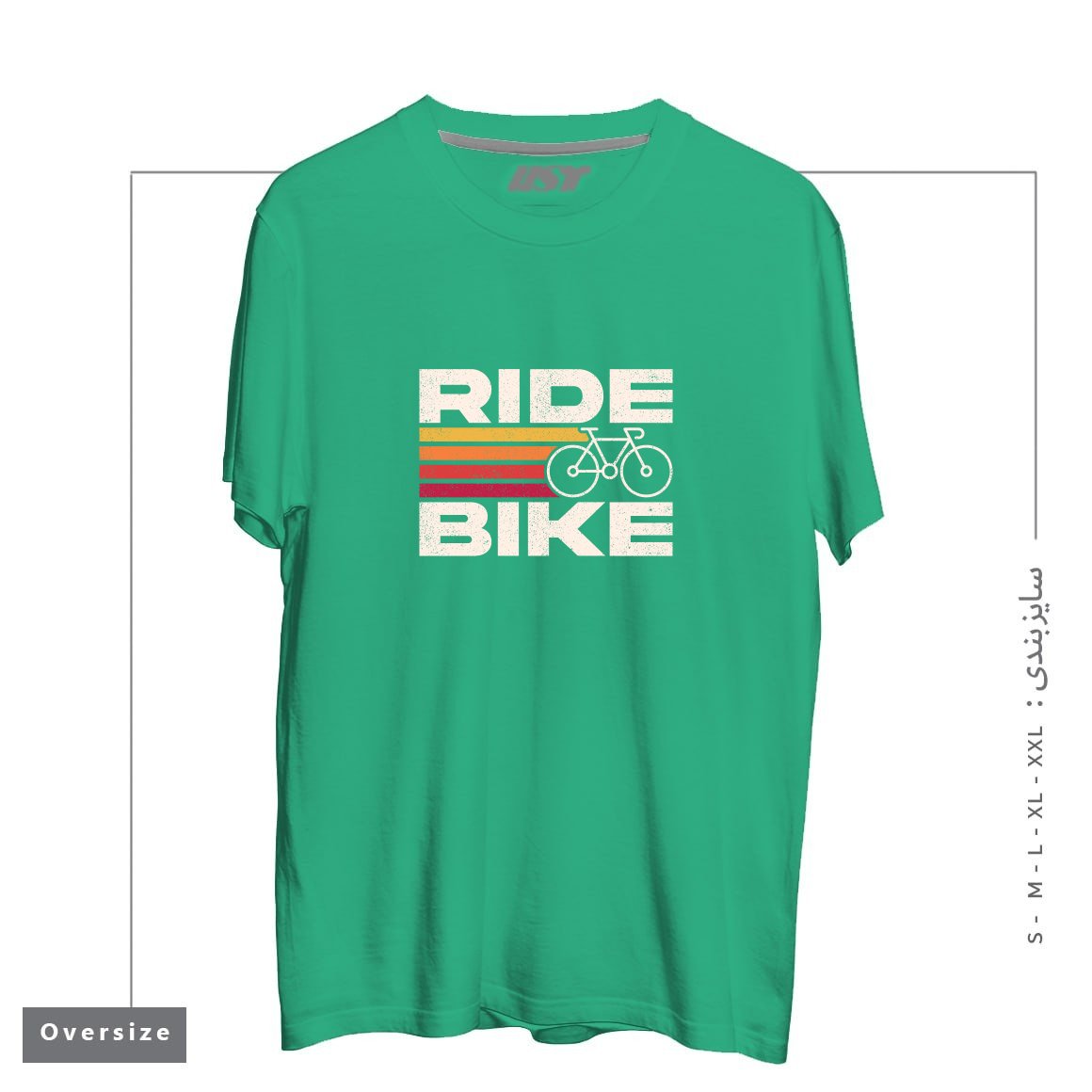طرح RIDE BIKE تیشرت اورسایزرنگ سبز