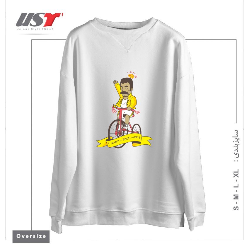 طرح QUEEN BIKE سوییشرت اورسایزرنگ سفید