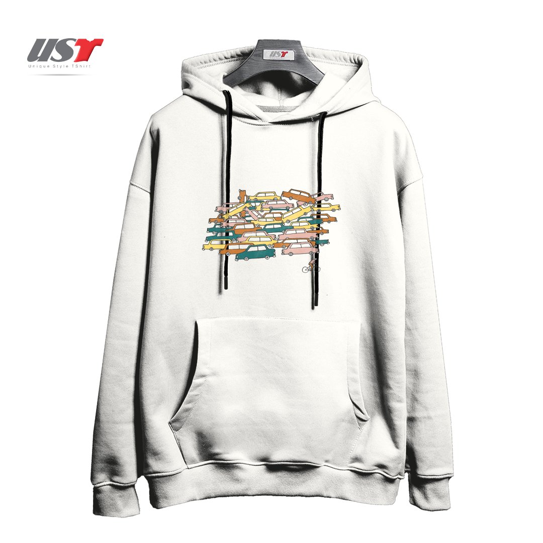 طرح BIKE LANE هودی اورسایزرنگ سفید