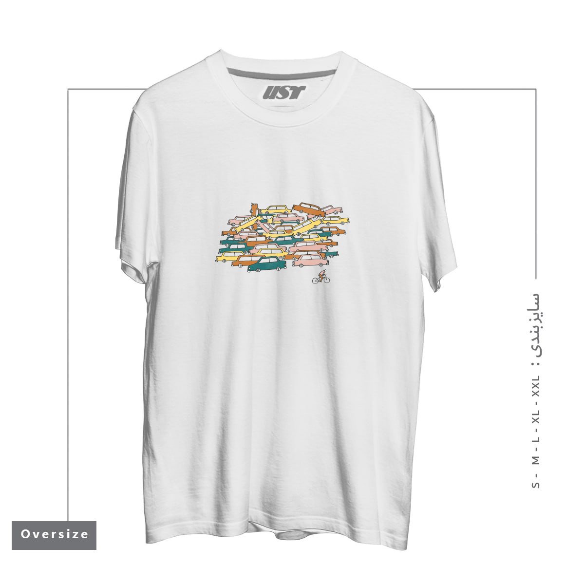 طرح BIKE LANE تیشرت اورسایزرنگ سفید