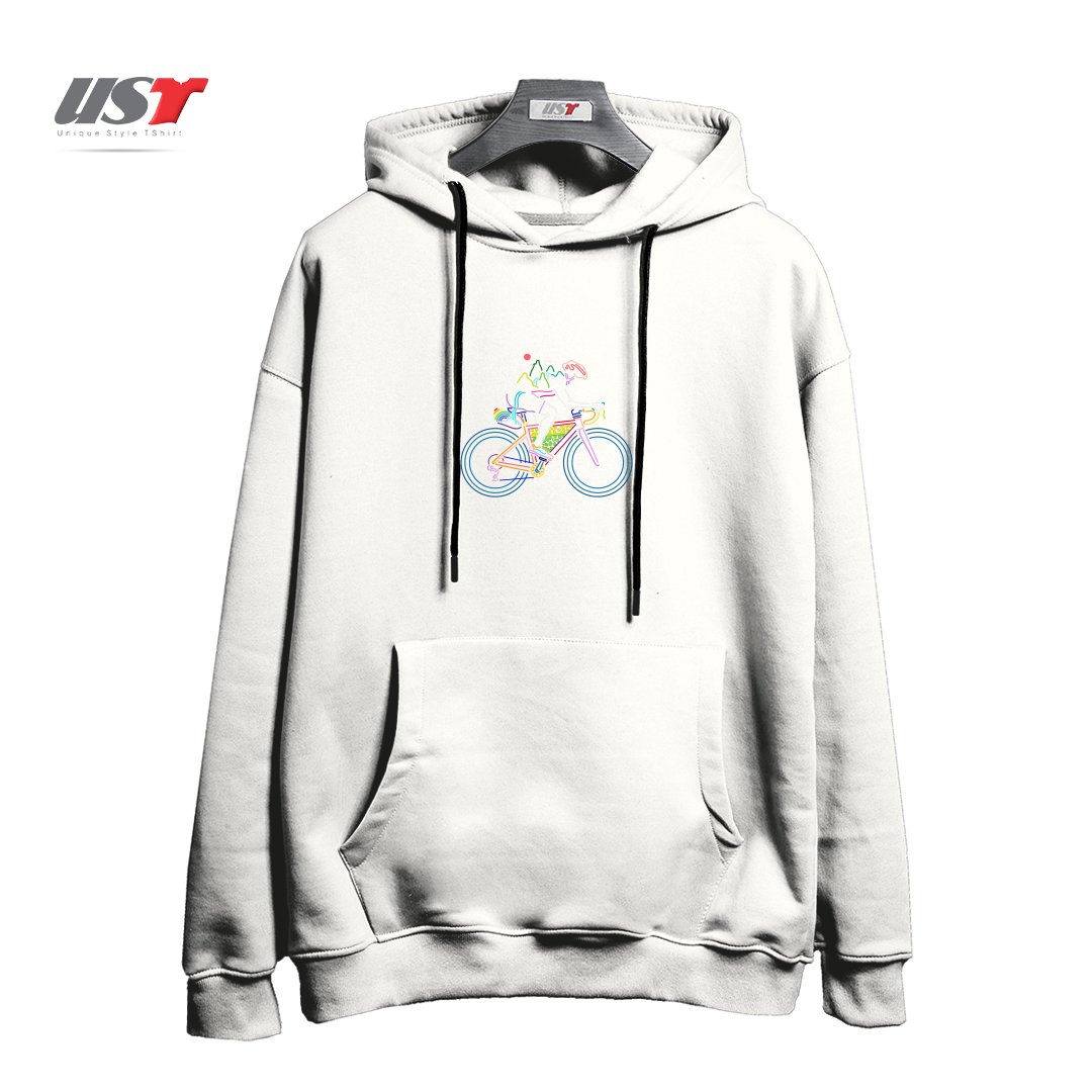 طرح BIKE PACKING هودی اورسایزرنگ سفید