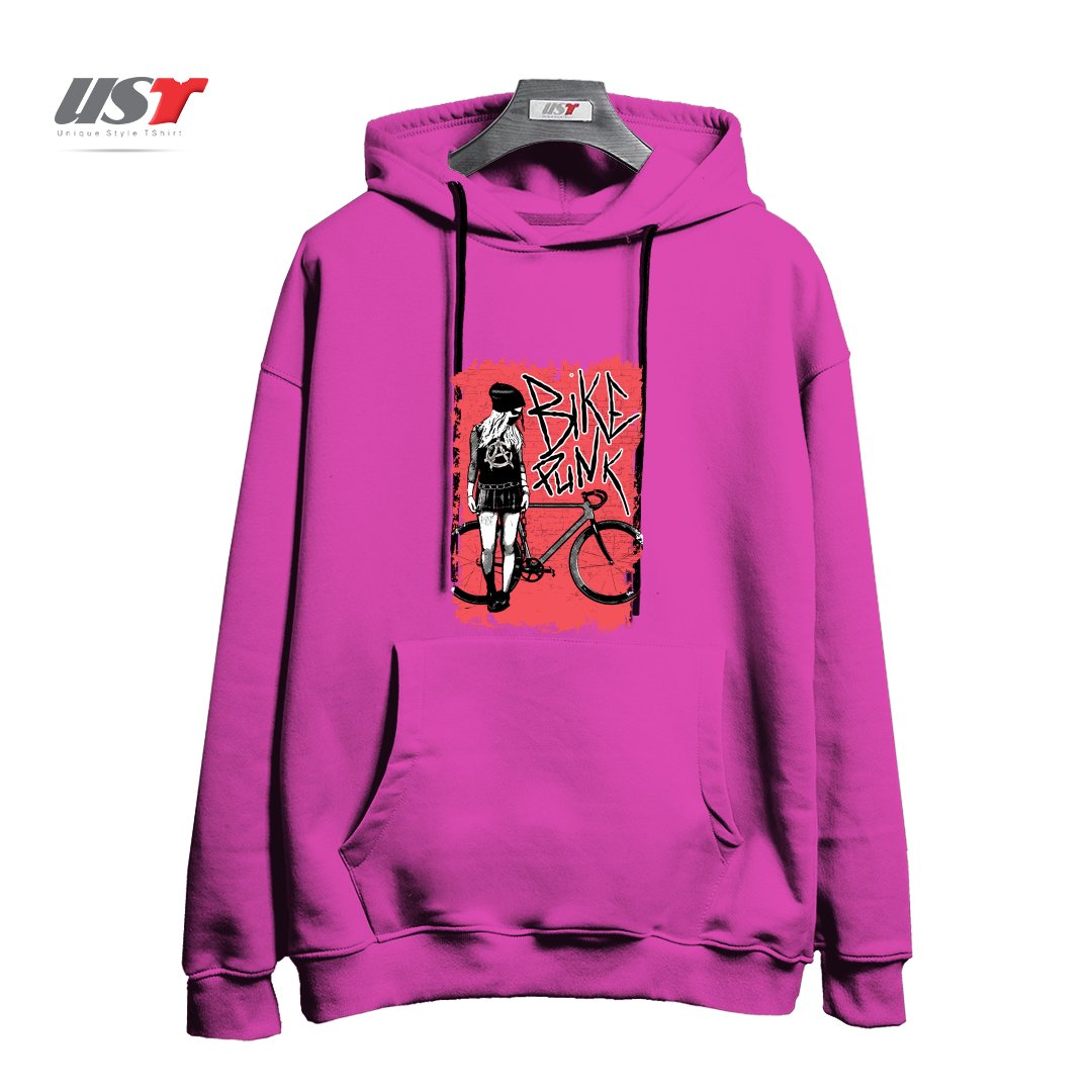طرح BIKE PUNK GIRL هودی اورسایزرنگ صورتی