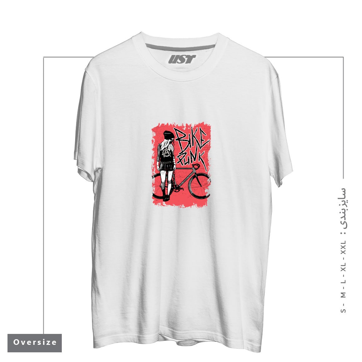 طرح BIKE PUNK GIRL تیشرت اورسایزرنگ سفید