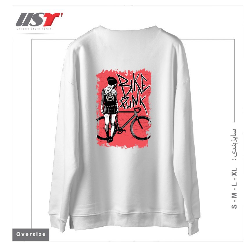 طرح BIKE PUNK GIRL سوییشرت اورسایزرنگ سفید